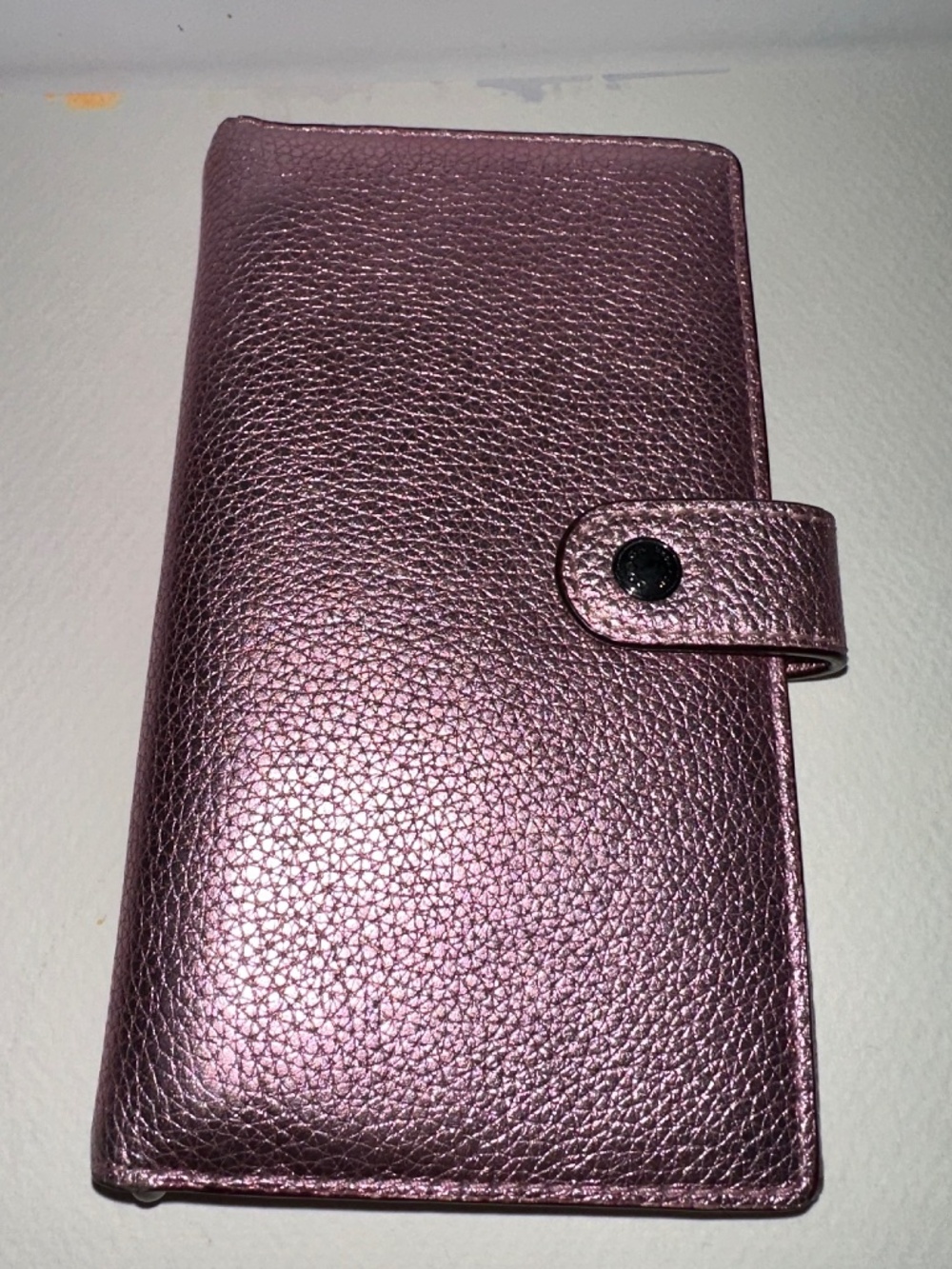 Coach Metallic Rose Gold Leather Wallet Clutch Snap Closure Card Holder Organize